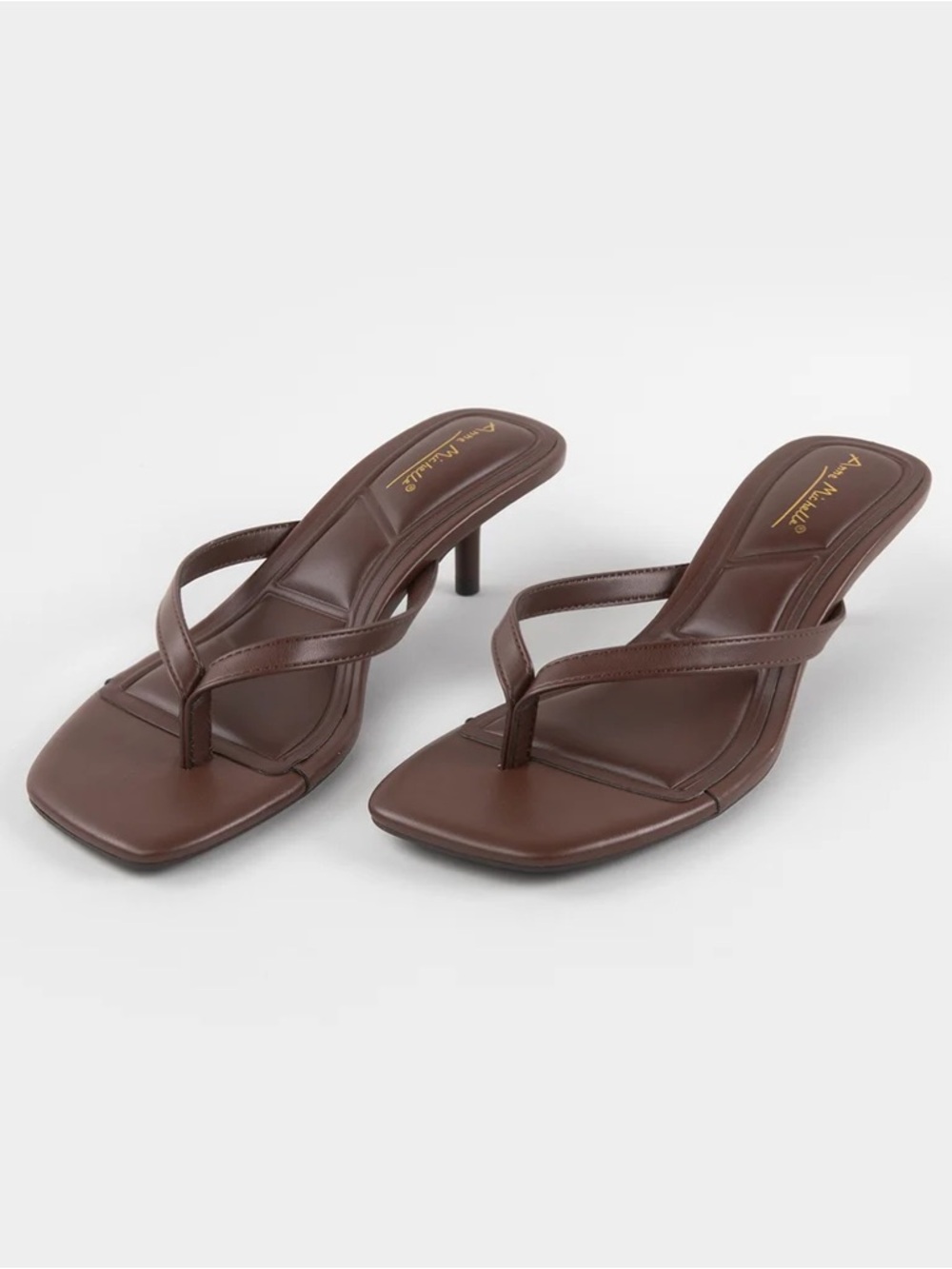 Brown Heeled Kitten Heel Flip Flop Sandals
